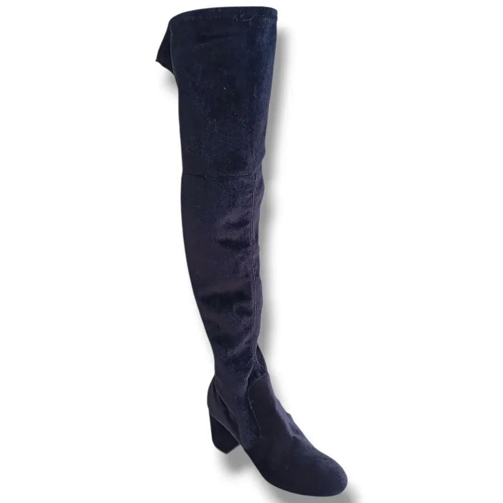 Charles by Charles David Velvet Over The Knee Boots-Size 9.5-Black-Block Heel